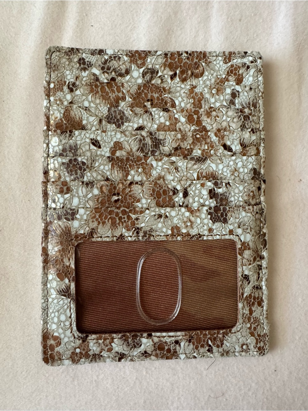 HOBO Brown Floral Lace Euro Slide Card Holder